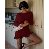 Curled Long Sleeve Wool Knitted Dress